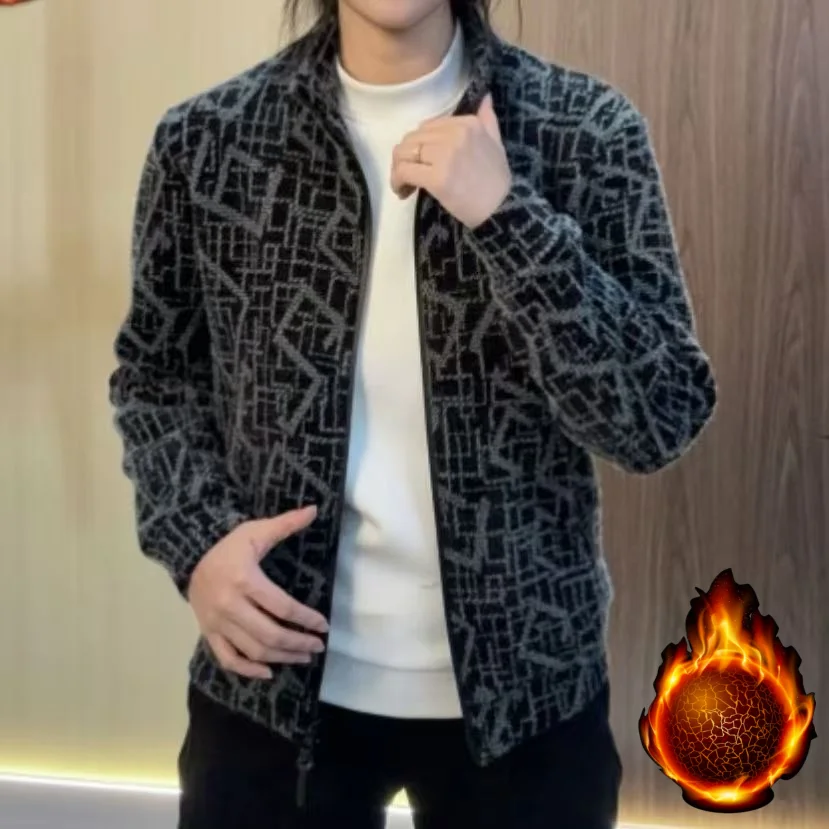 

Мужская толстая бархатная куртка с воротником-стойкой на флисовой подкладке, мужская зимняя одежда, мужские топы