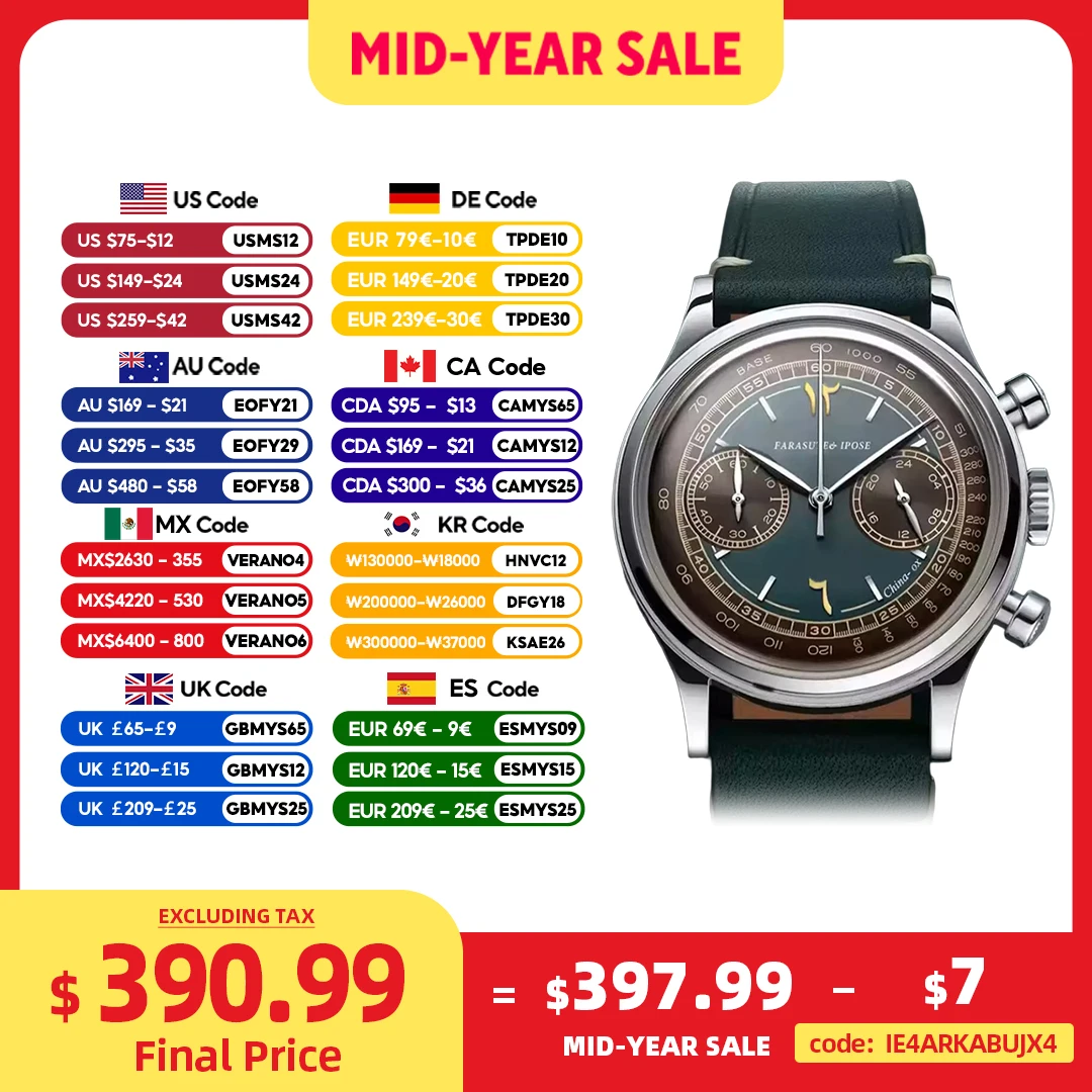 

FARASUTE Retro Japan VK64 Quartz Movement Chronograph Wristwatch For Male Fashion Sapphire Sports Watches Men Clock reloj hombre