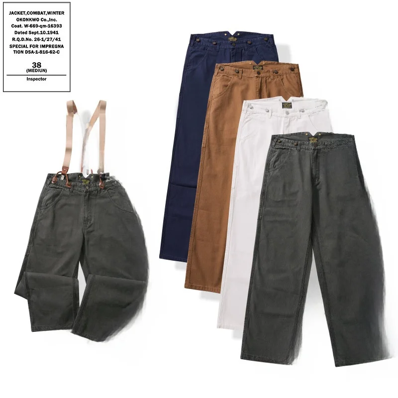 

Kapital Vintage Canvas Two-Way Wear Wide Leg Retro Workwear Overalls American Sle Loose Fit mid Waist Straight Tube Pants