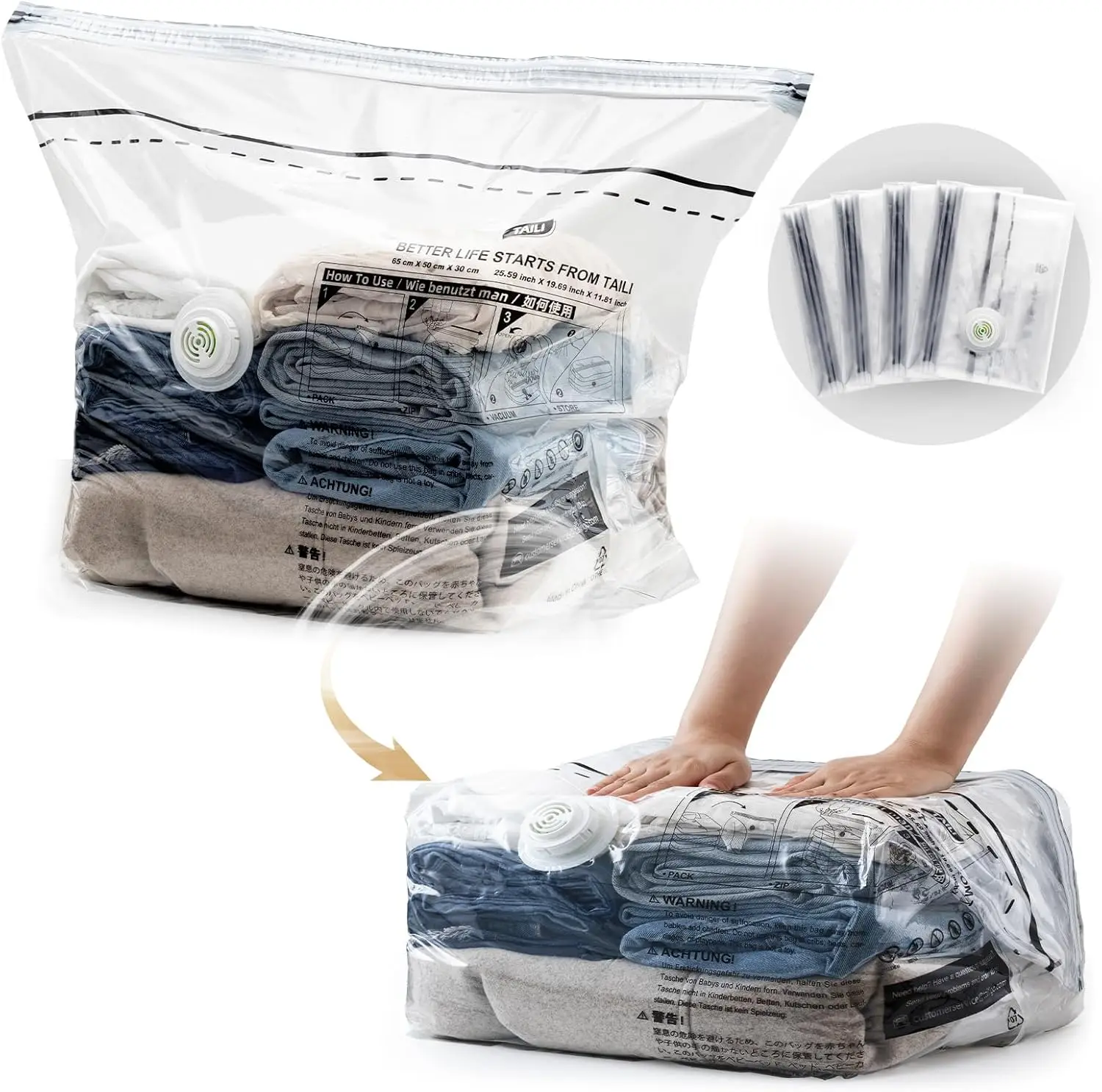 

Vacuum Storage Bags 4 Pack Medium 25x19x11 for Clothing Compression Packing No Pump Needed