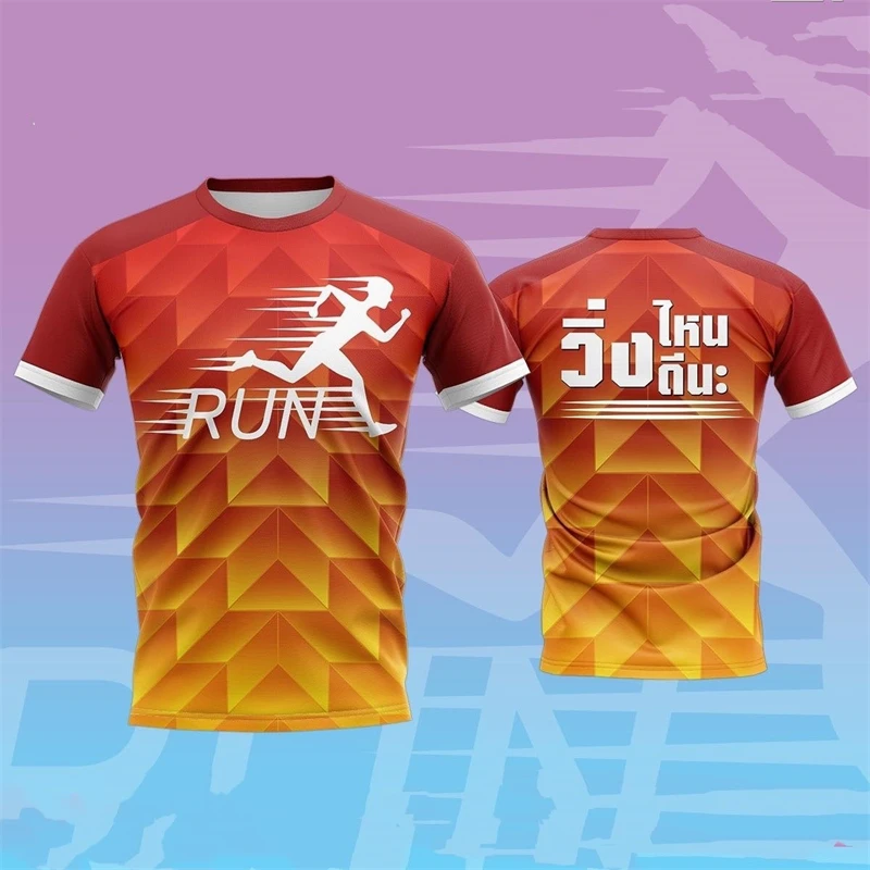 

Summer Outdoor Sports Running T-Shirt 3D Letter Print Round Neck Short Sleeve Tees For Men Women Loose Breathable Quick Dry Tops