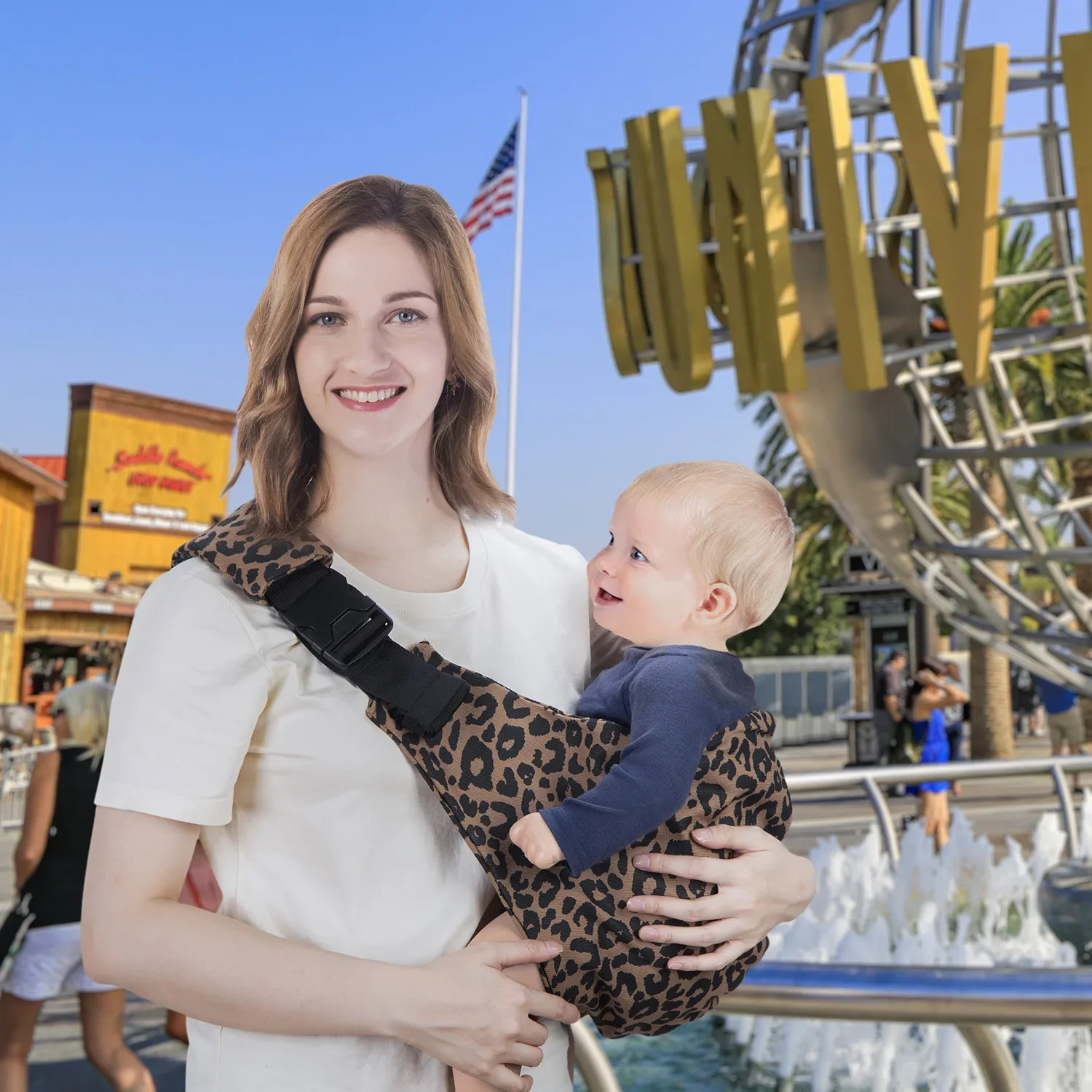 

Baby Going Out Safety Carrier White and Leopard Pattern Portable Front Hug Type Back Baby Out of the Baby Artifact Waist Stool