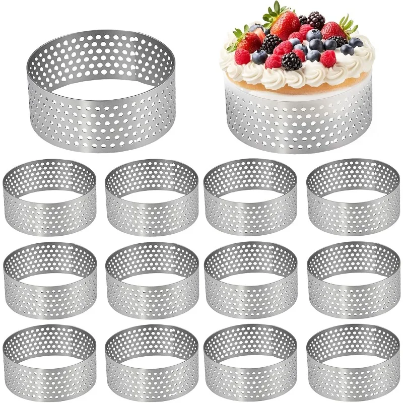 

14PCS 2-Inch Round Stainless Steel Tart Ring Heat-Resistant Perforated Molds DIY Mousse Fruit Pie Tartlet Doughnut Mold Tools
