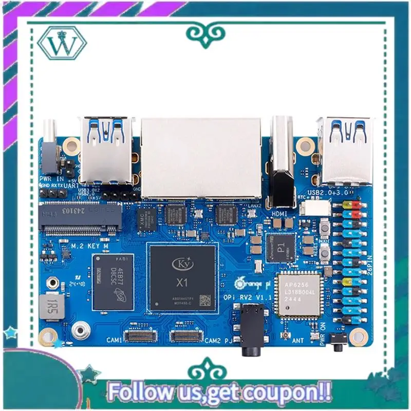 Upgraded For Orange Pi RV2 RAM Single Board Computer DDR4 8-Core RISC-V 2TOPS AI CPU Wifi PCIE SSD Mini PC Support Ubuntu OS