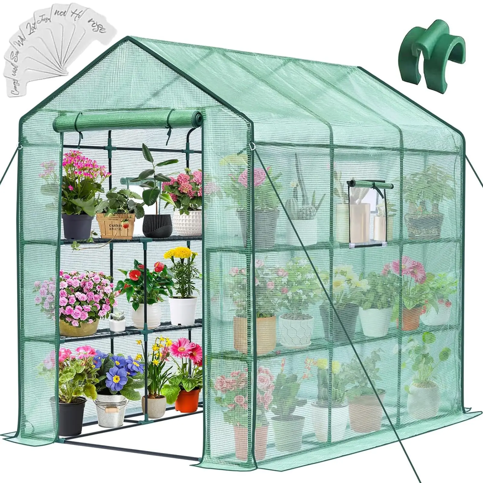 Greenhouse 56 x 85 x 75'' Greenhouses for Outdoors Portable Greenhouse Kit with Mesh Side Windows PE Cover 8 Shelves Heavy