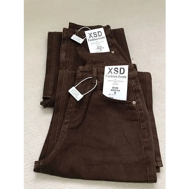 Frauen American Vintage Kaffee Braun Dünne Gerade Jeans Hohe Taille Lose Abnehmen Casual Streetwear Frühling Herbst Neue Ankunft