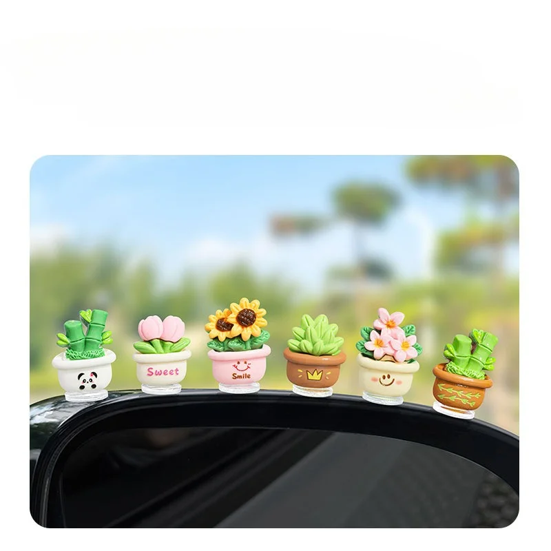 Decorative Vehicles Car Ornament Cute Little Fresh Potted Plant Console Interior Accessories Women Mini 6-piece-set Ins Simple view 2