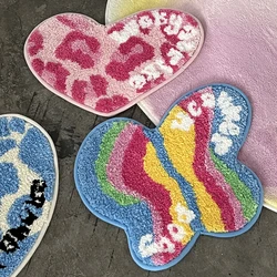 Colorful Tufting Bathmat Soft Chic Grids Seat Mat Fluffy Bathroom Door Rug Bedroom Foot Carpet Floor Safety Pad Home Room Decor