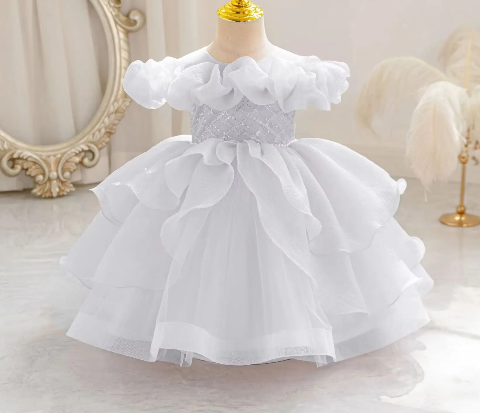 Baby Girl 1st Birthday Party Dress Girls' Princess Wedding Dresses Puffy Child Clothing
