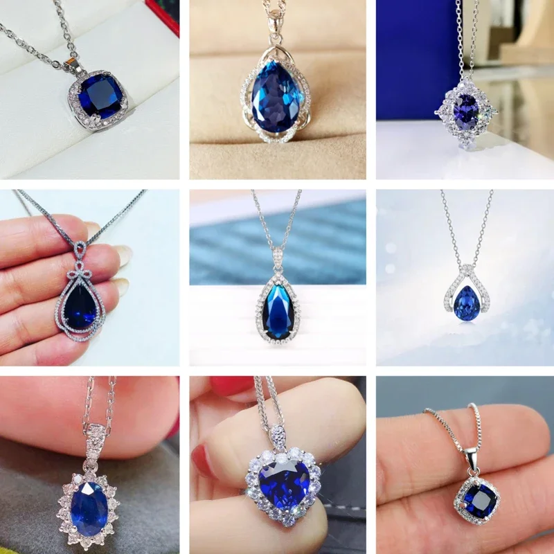 Blue Oval Copper Set Zircon Pendant Necklace Ladies Wedding Luxury Women\'s Accessories Anniversary Gift Fashion Jewelry