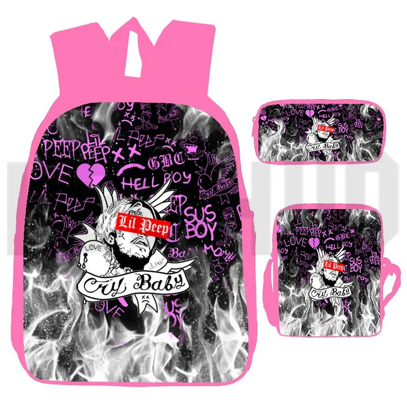 

Hip Hop 3 Pcs/Set Pink Anime Book Bag Rapper Lil Peep Backpacks for School Teenagers Girls 3D Print Schoolbags Laptop Travel Bag