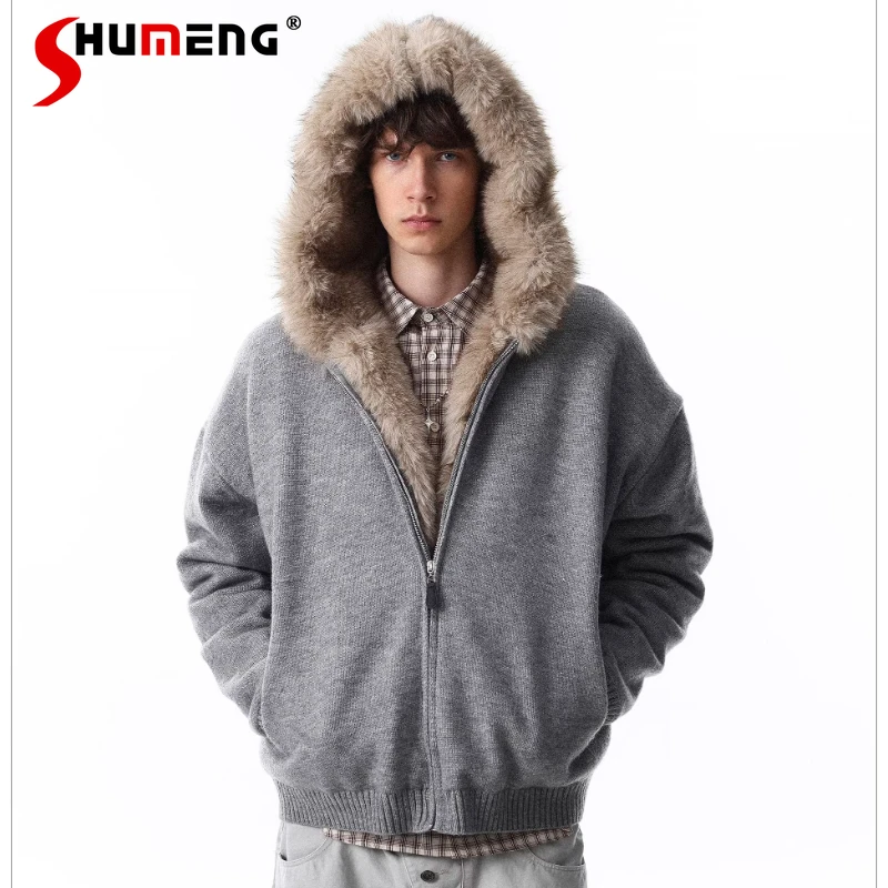 

Fashion Faux Fur Collar Hooded Parkas Men Women 2025 Autumn Winter New Loose Comfort Warm Coats Solid Color Chic Hoodies Parkas