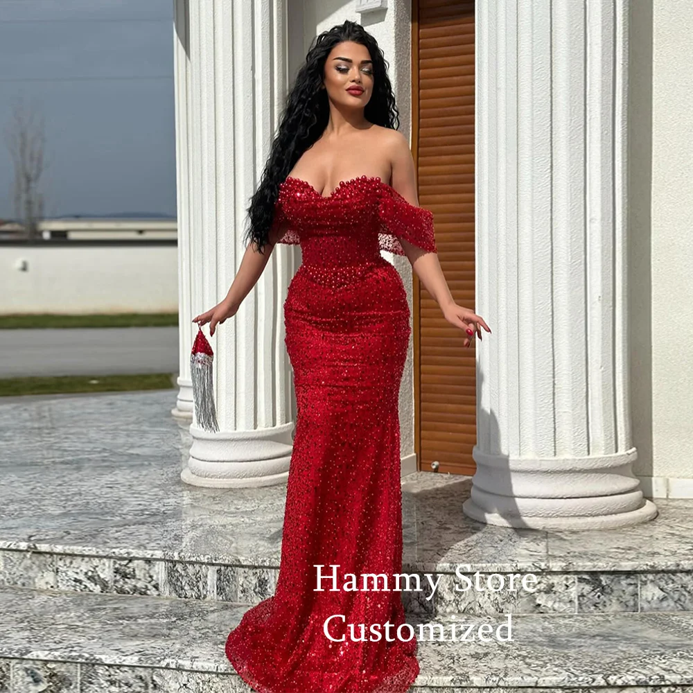 Lilac Evening Dress Saud Arabian Customized Off The Shoulder Sweetheart Pearls Sequined Mermaid Party Gown Sequined Prom Dresses