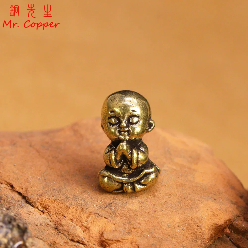 تماثيل صغيرة من النحاس على شكل راهب صغير زينة مكتبية منظر طبيعي مصغر تمثال بوذا صغير ديكور منزلي إكسسوارات حرفية - 4