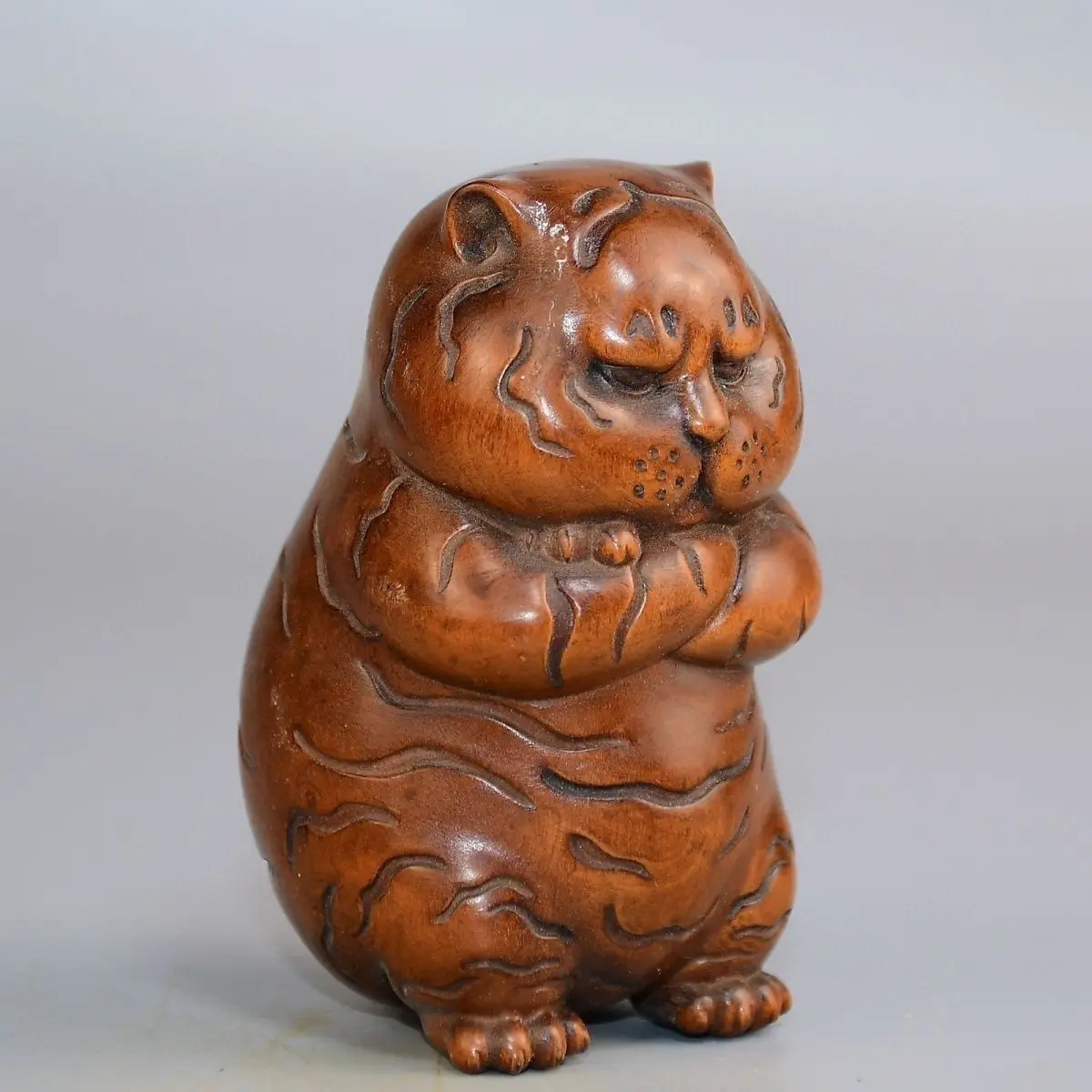 Hand Carved Wood angry Fortune Lucky Cat Statue Figurine Desktop Ornaments Home Decoration Crafts Tea Pet Decor