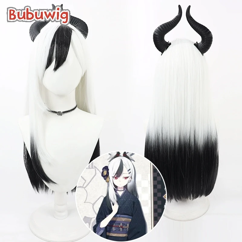 Bubuwig Synthetic Hair Onikata Kayoko Cosplay Wigs Blue Archive Onikata Kayoko 70cm Long White Mixed Black Wig Heat Resistant