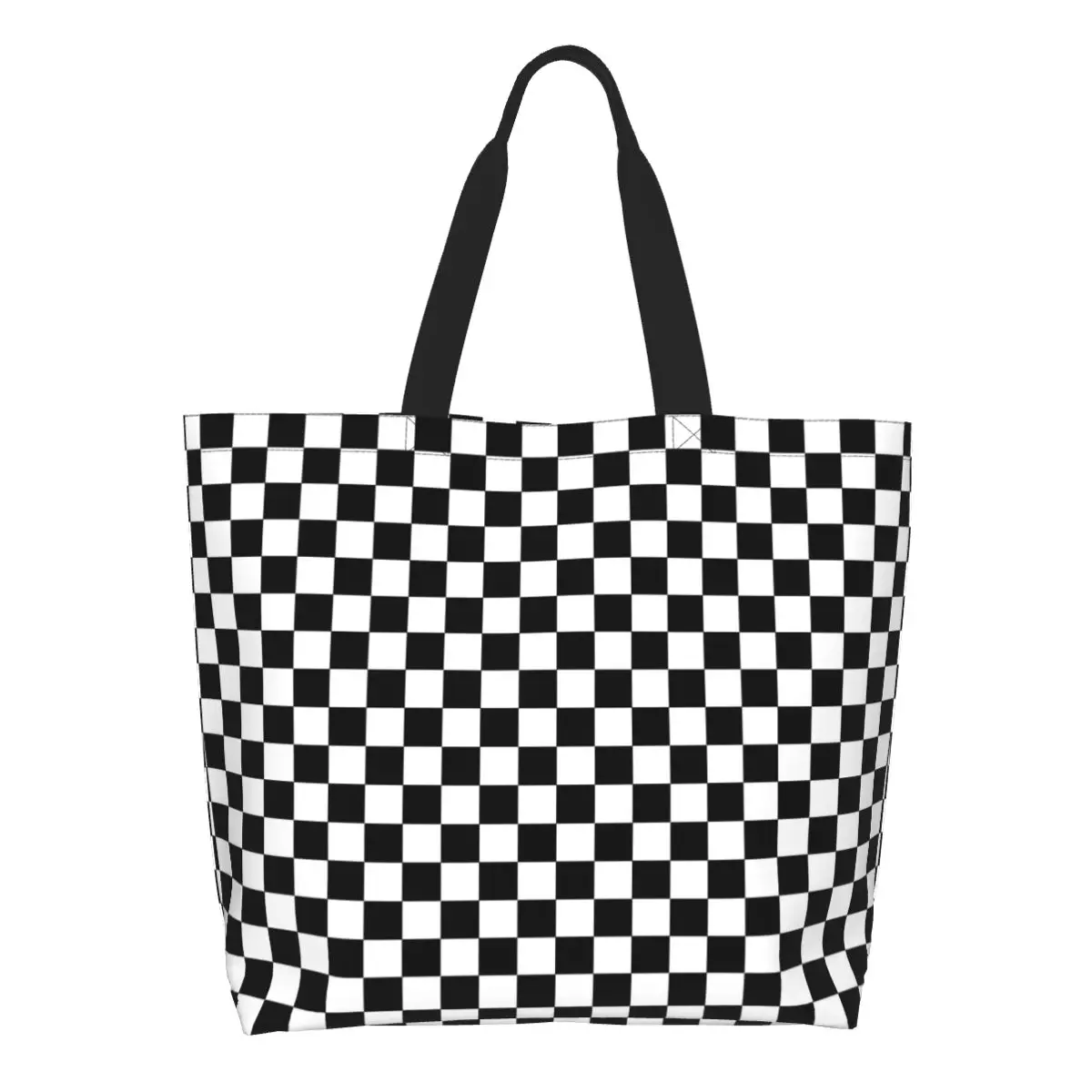 Checkered White Black Splicing Women Weekender Bag Large Capacity Overnight Luggage Bag Storage Bag Lightweight for Shopping