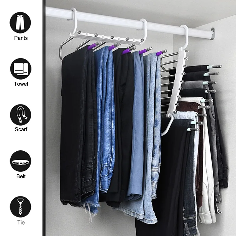 5 in 1 stainless steel hanger for shirt, pants, jeans, scarf, coat, Hanger, clothes rack, Magic hanger, retractable organizer