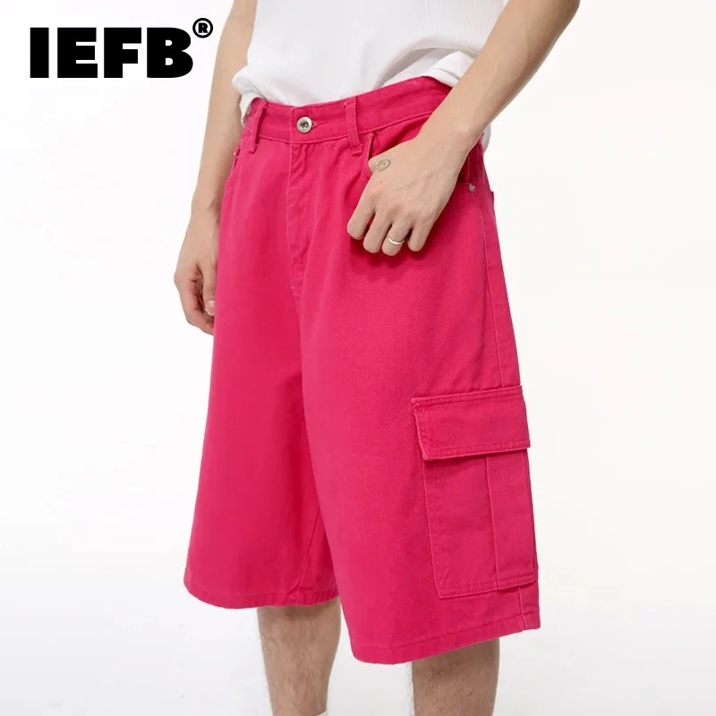 

IEFB New Fashion Men's Denim Shorts Vintage Washed Wide Leg Jeans Straight Solid Color Male Casual Trousers Summer 2024 9C6402