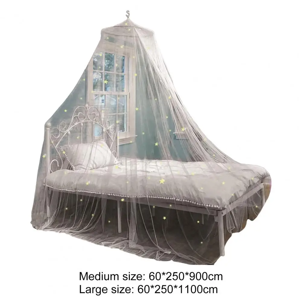 Nützlicher Bettdecke-Vorhang im Prinzessinnen-Stil aus Polyester mit rundem Oberteil, fluoreszierendes Stern-Design, transparente Spitze, Betthimmel für den täglichen Gebrauch