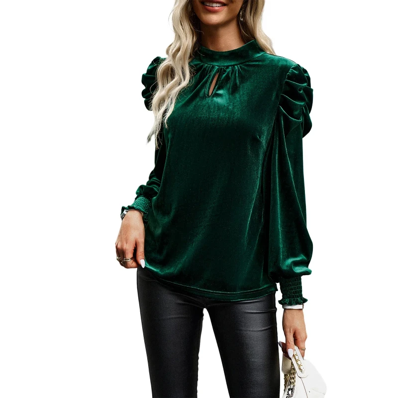 Velvet Shirt Women Autumn and Winter Temperament Commuting Long Sleeved Top