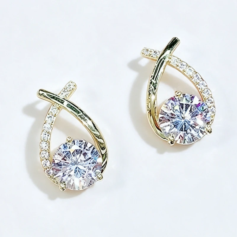 Pendientes de Cruz Huitan en Color Dorado para Mujer, con Circonitas Cúbicas Grandes y Redondas, Geométricos, Brillantes, para Novia, Fiesta, Boda, Joyería Elegante