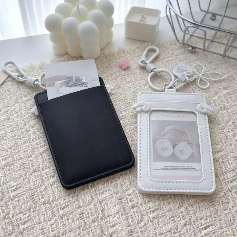 PU Leather Card Holder with Keychain Clear View Kpop Idol Photocard Storage Case for Photo Collection Enthusiasts