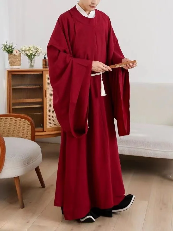 Classic Tang Song Dynasty Hanfu Men Women Solid Color Round Necked Robe Niche Chinese Scholar Poet Costume Couple Cosplay Cloth