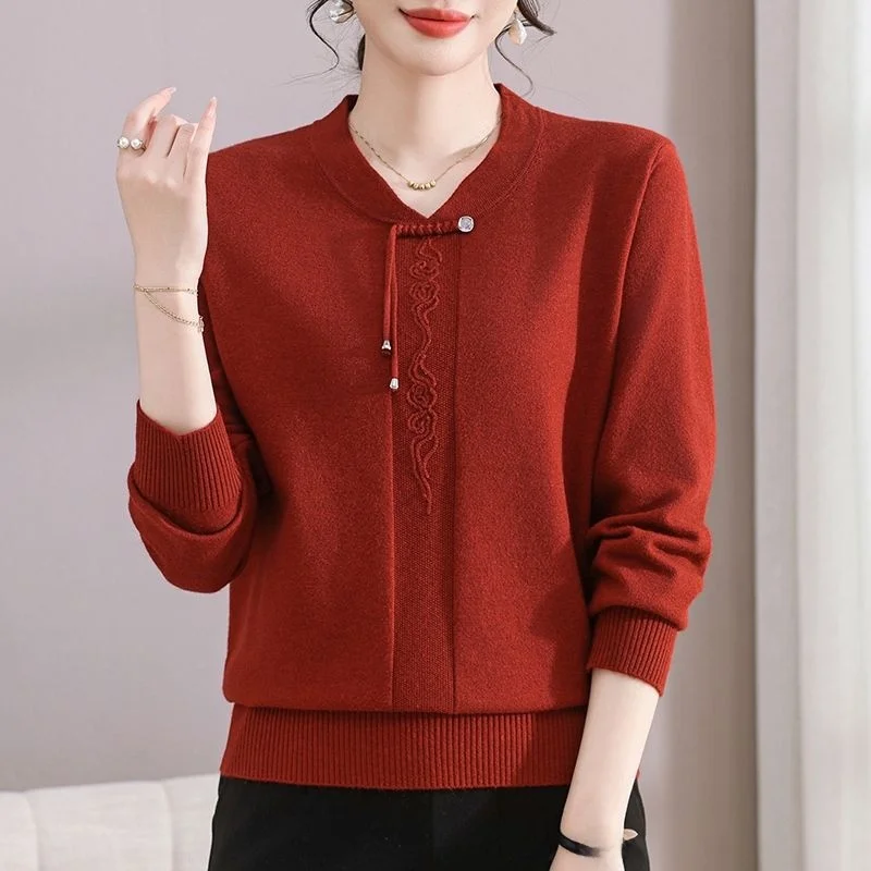 

Autumn Knitted Sweater Inner Wear Base irt for Middle-Aged Women And ly Coolmax Fiber Polyester Nine-Point Sve roun...