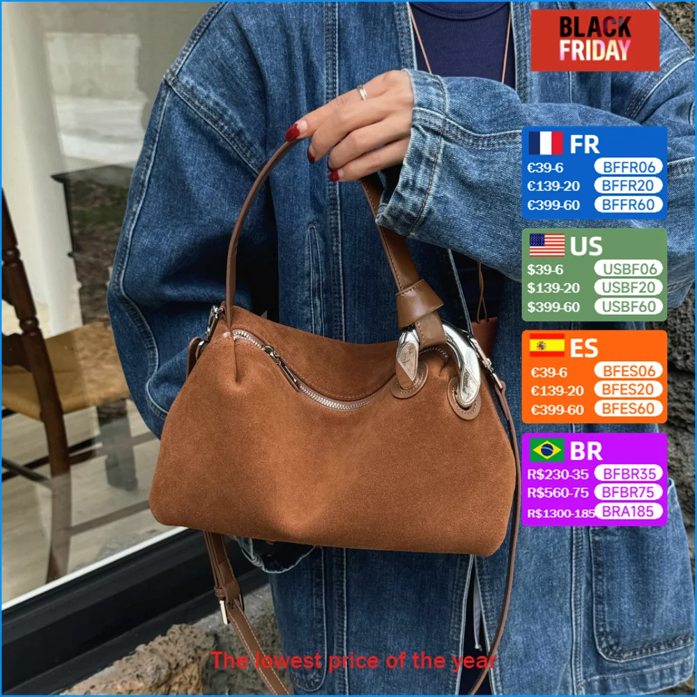 Motingsome Natural Suede Bag Women Underarm Saddle Bags Fashionable Mini Tote Crossbody Pouch Genuine Leather Pouch Handbag New