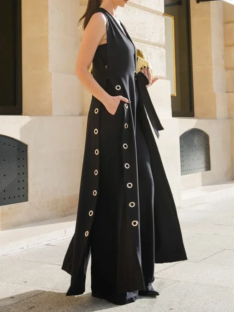 Modigirl-colete de trincheira longo para mulheres, flâmula oca dividida, tops de casacos, estilo INS Y2K, verão e outono, 2024