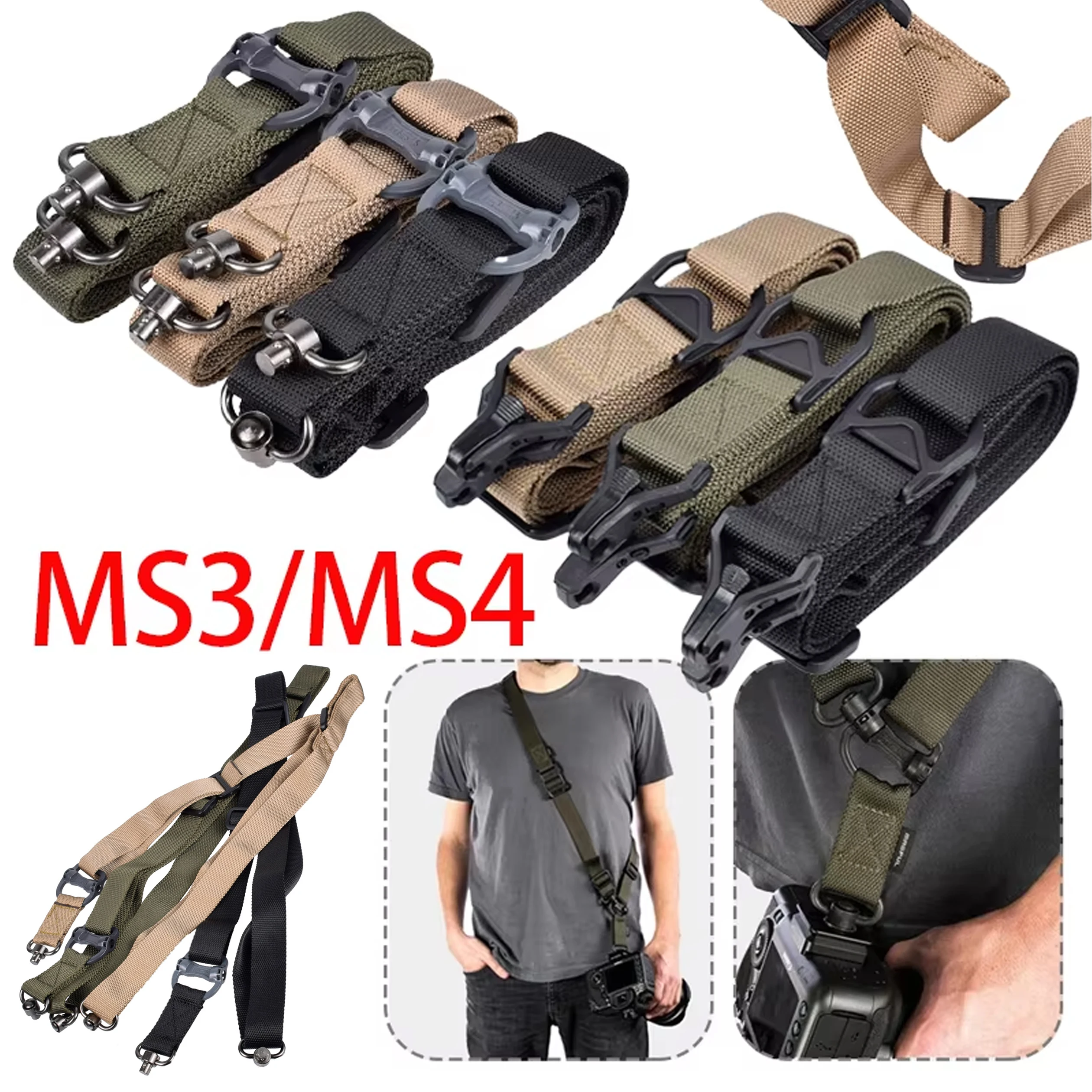 Tactical MS3 Gun QD 2 Point Sling Mount Safety Gun Straps Quick Detach Swivel Rifle MS4 Dual Adjustable Plate For HK416 AK47