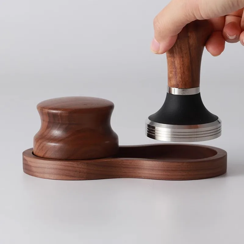 Walnut Espresso Tamper Holder Wooden Organizer 51/58mm Coffee Powder Press Dispenser Grounds Bucket Coffee Machine Accessories