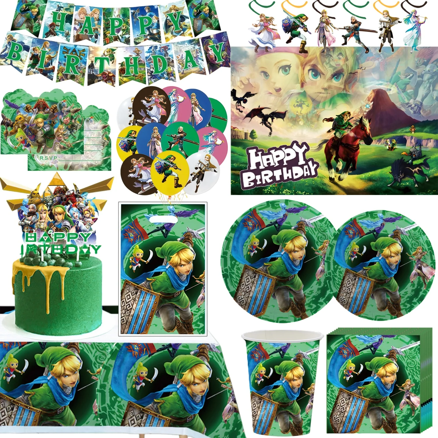 

Adventure Game Zeldaa Birthday Party Decoration Tableware Tablecloth Cup Plate Napkin Bag Baby Shower Legend Game Party Favors