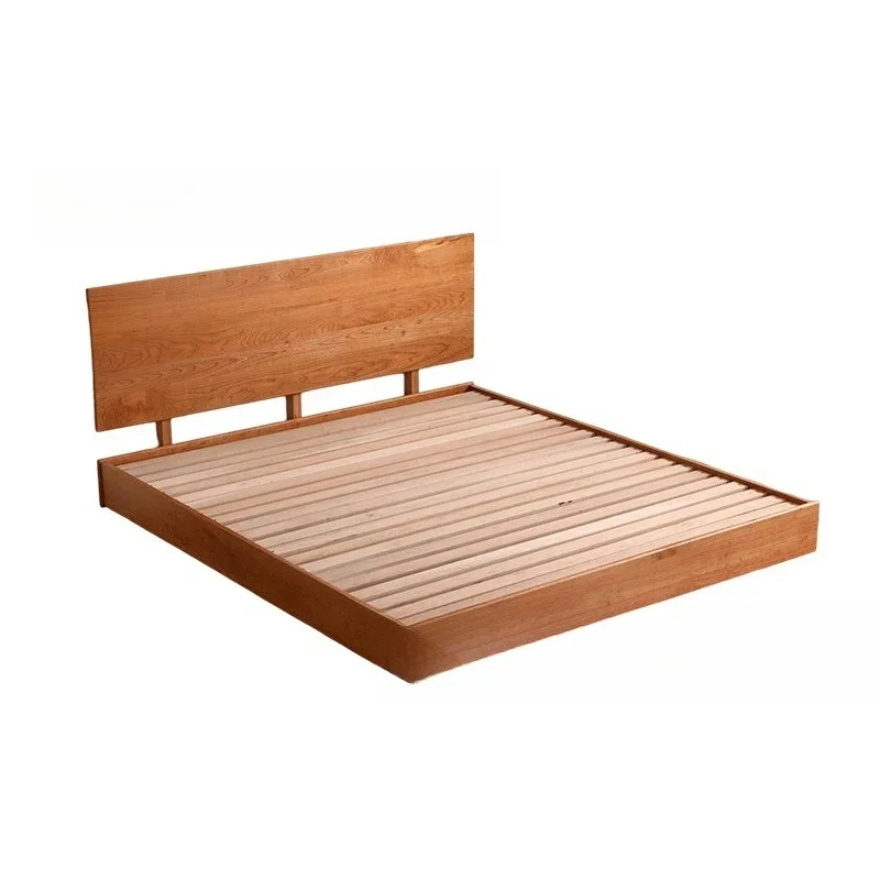 

Furniture, Nordic solid wood bed, simple 1.5-meter single cherry wood, Japanese log 1.8-meter double suspended bed