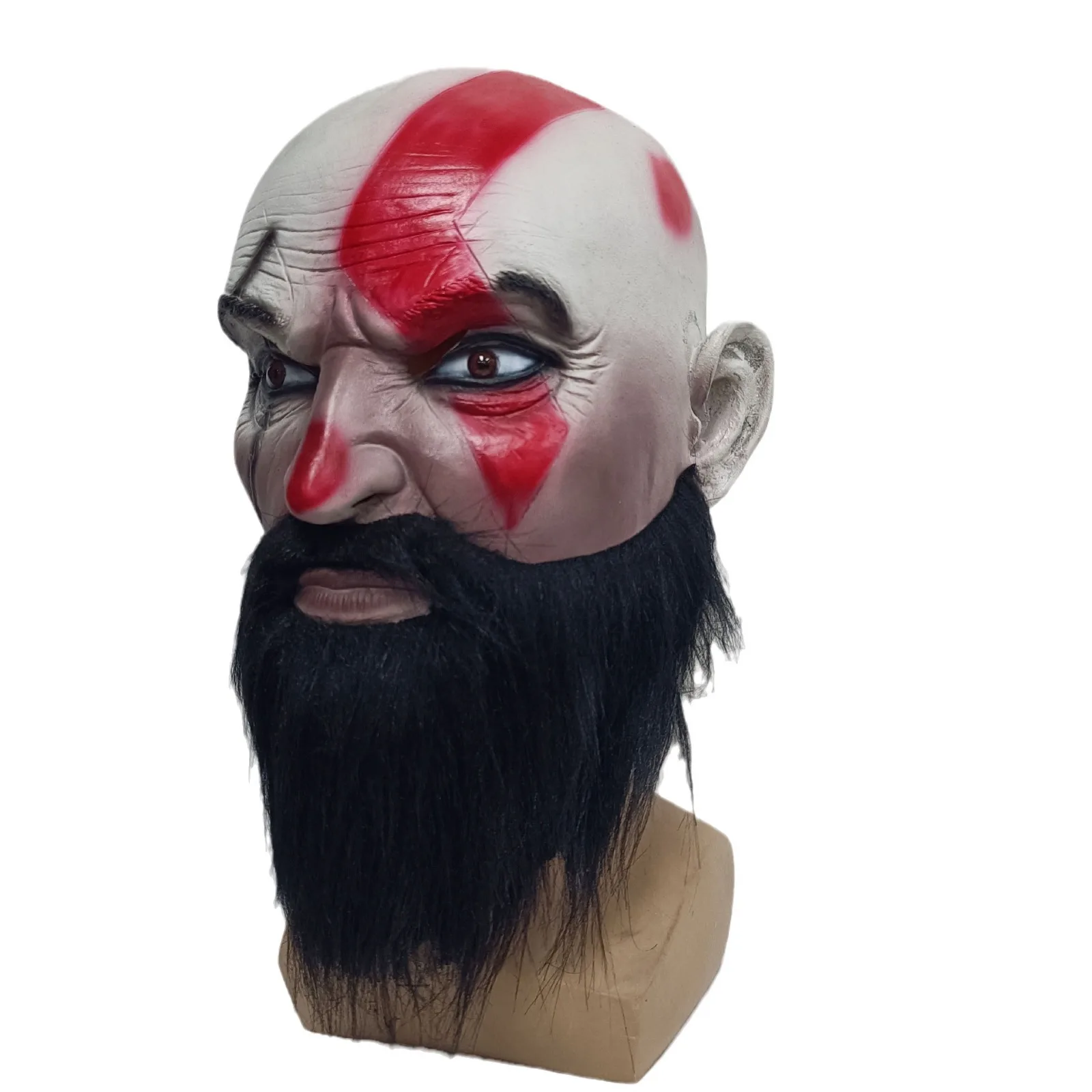 Warrior Latex Vollkopfmaske mit Schwarzer Bart, Glatzkopf Gesichtsmaske für Halloween Cosplay Party Kostüm Requisite – Detail 4