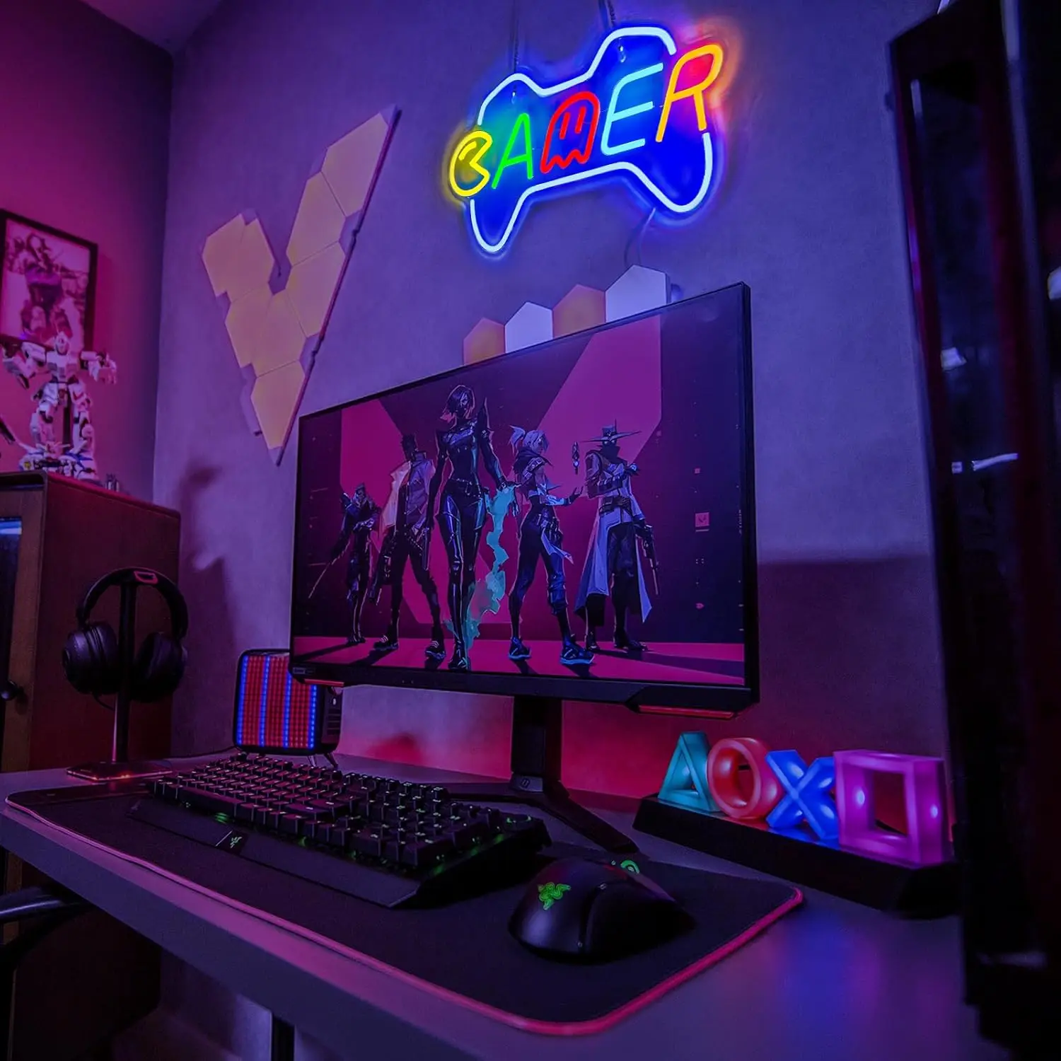 ألعاب النيون أذرع التحكم في ألعاب الفيديو ضوء النيون تسجيل LED عكس الضوء للمراهقين الصبي غرفة الألعاب الإنترنت بار جدار ديكور للهدايا في سن المراهقة #4