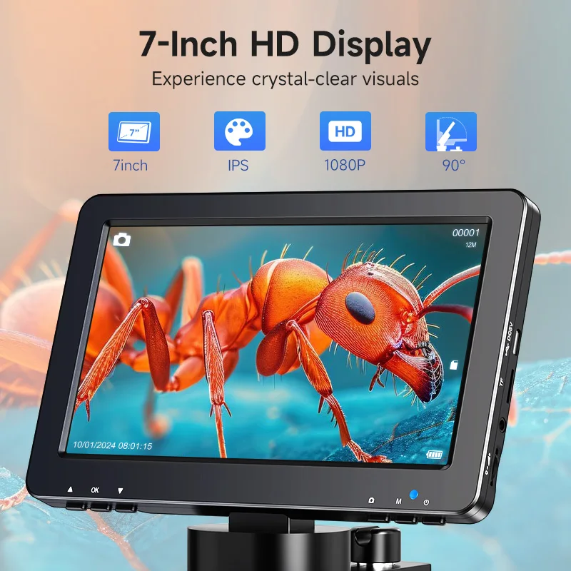 Hayve 7inch Digital Microscope 1200X Coin Microscope with 8 LEDs Soldering Microscope for Electronics,PCB, Repair, PC View