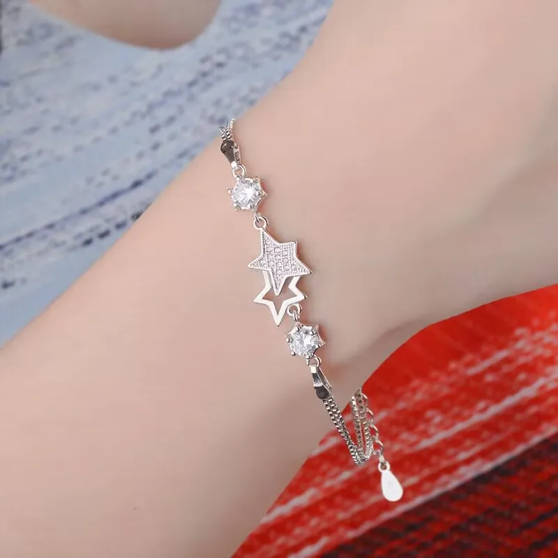 

New Popular Brands 925 Sterling Silver Noble Charms Crystal Star Bracelets for Women Jewelry Fashion Party Wedding Birthday Gift
