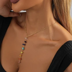 Colorful Irregular Natural Stone Pendant Necklace For Women Simple Versatile Ladies Banquet Party Necklace 2023 Fashion Jewelry