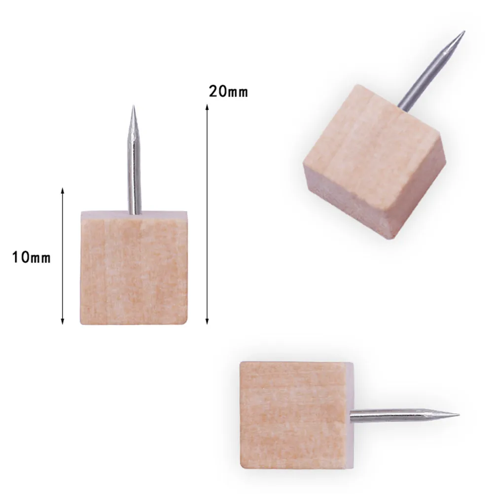 50Pcs Solid Wood Push Pins Thumb Tacks Square Head Metal Nail Safe Removable for DIY Bulletin Board Decoration Office School Use