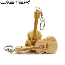 JASTER Metal keychain Natural wooden bamboo Guitar model usb flash drive pendrive 4GB 16GB 32GB 64GB memory stick LOGO customize