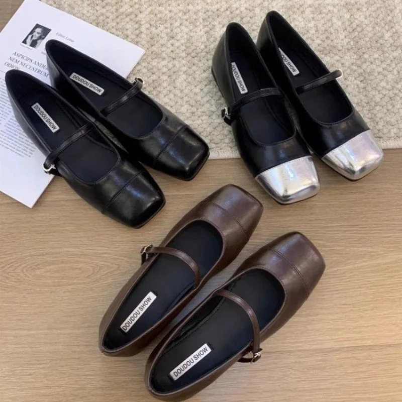 

New Style Fashion Elegant Mary Janes Flats Shoes Women Black Buckle Strap Shallow Casual Ballet Shoes Ladies Canvas Loafers