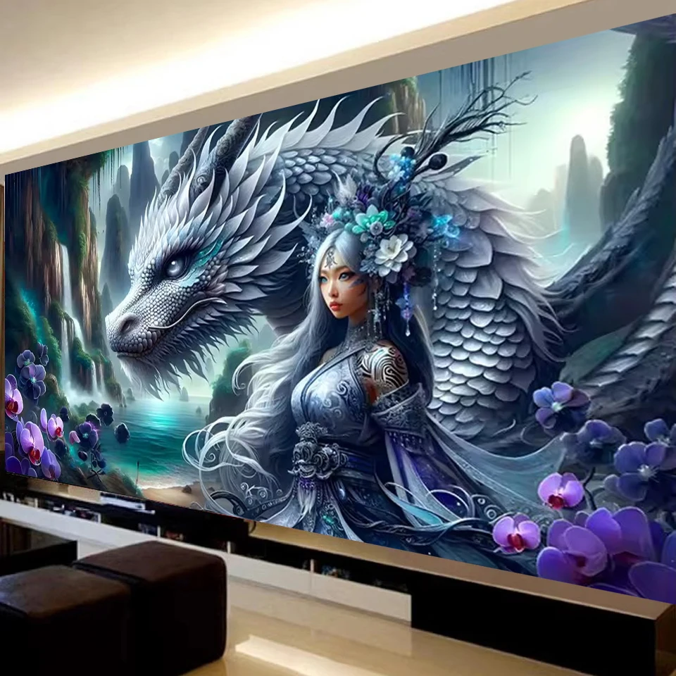 

200x100 см Женщина Дракона Алмазная картина Diy Ювелирные изделия Вышивка крестиком Полный квадратный круглый алмаз Мозаика Искусство Фиолетовая Орхидея Домашний декор