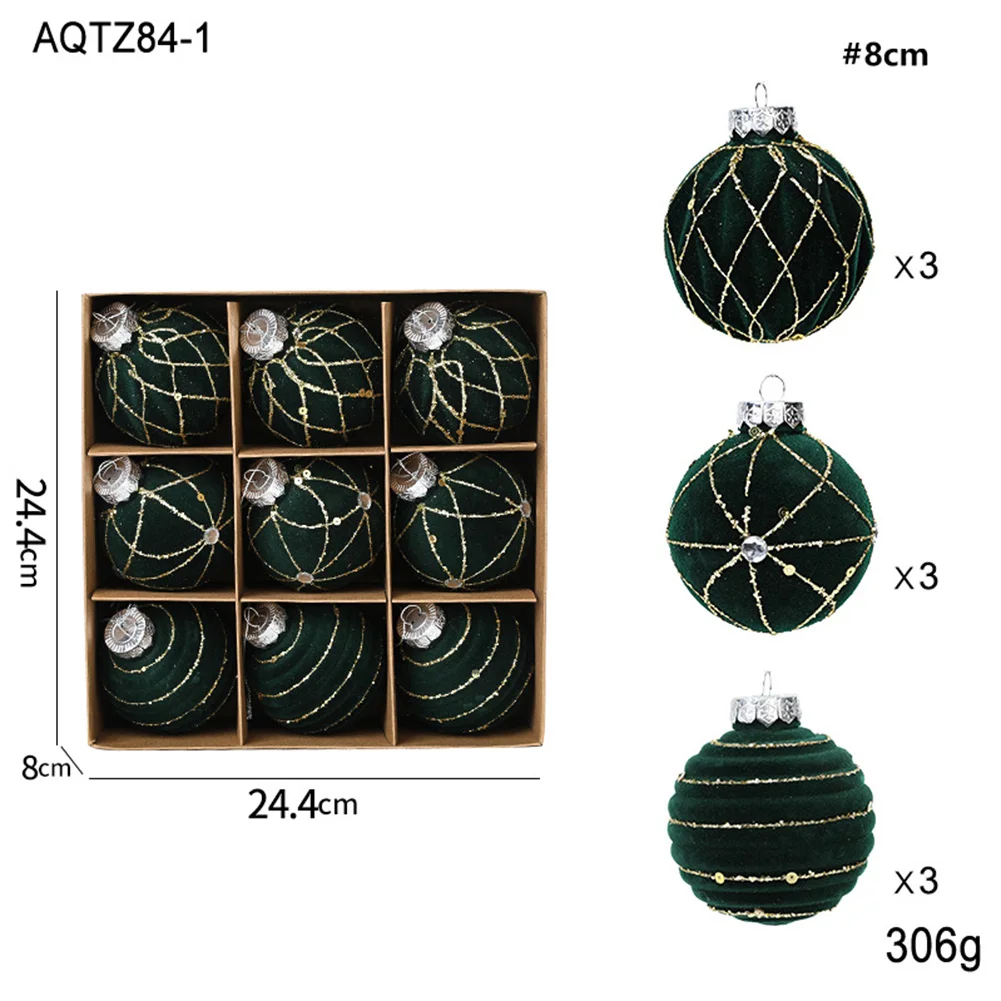 Velvet Christmas Ornaments Set 9PCS Balls for Tree and Event Decorations Perfect Addition to Your Holiday Decor