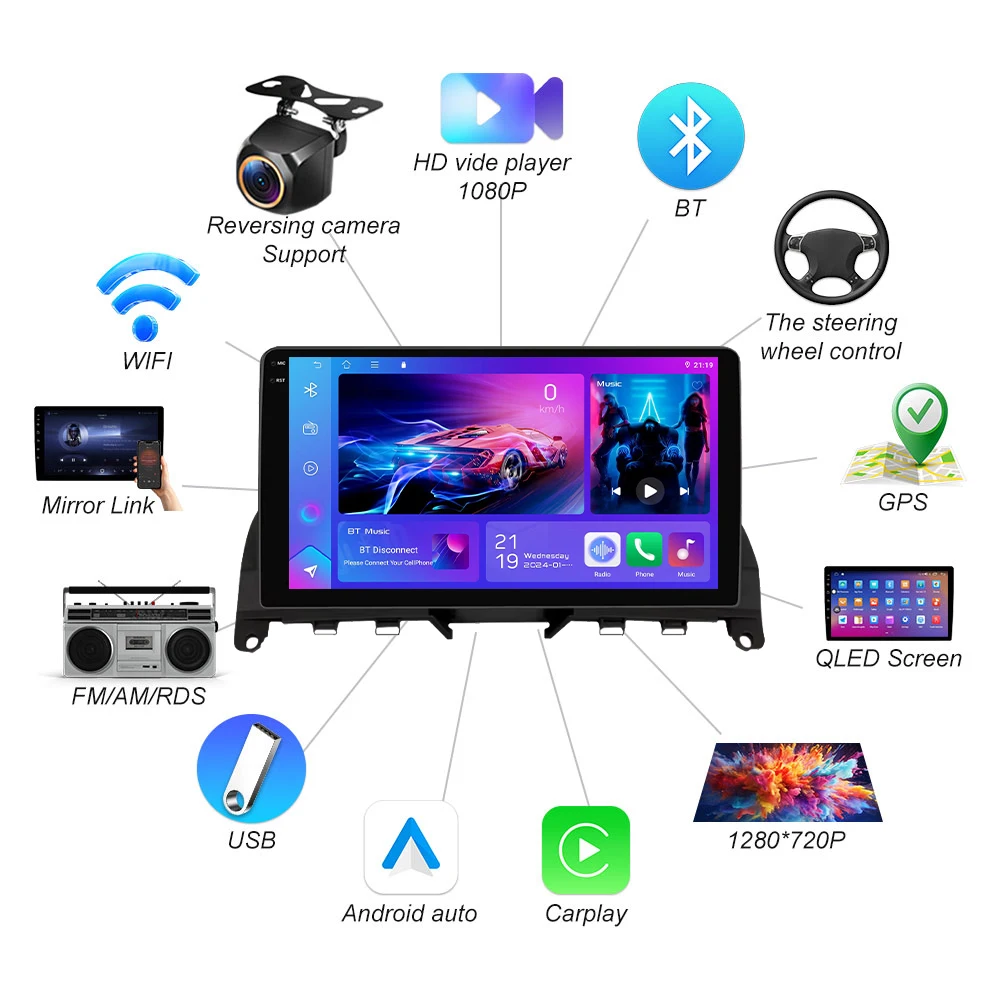 Android 15 para mercedes benz classe c 3 w204 s204 2006 - 2011 rádio do carro reprodutor de vídeo multimídia bluetooth espelho link rds wifi 5g