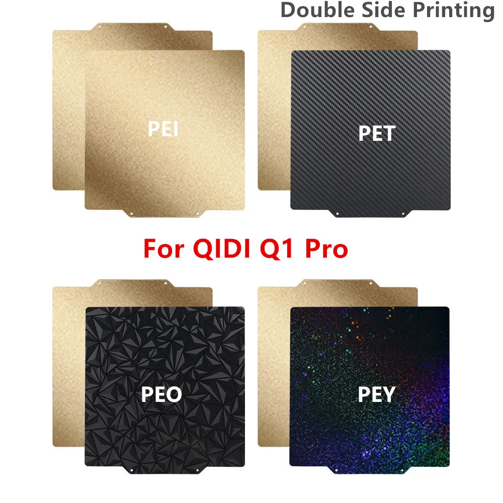 For QIDI Q1 Pro Build Plate 3D Printer Parts Heat Bed Double Side PEO PET PEI Powder Coated Spring Steel Sheet 250x250mm