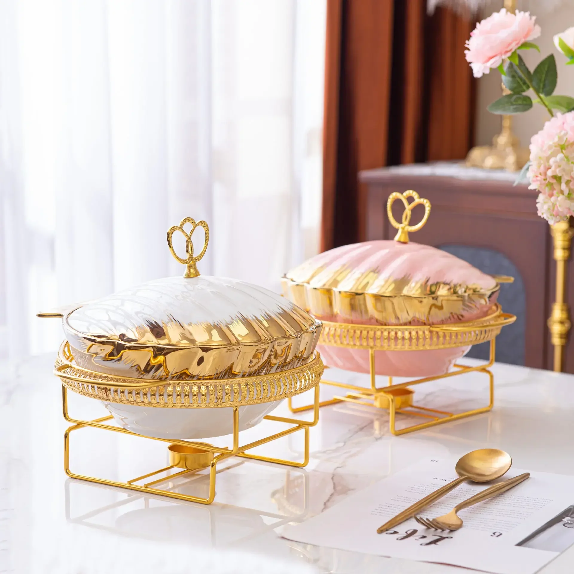 Shell Baking Plate Home Affordable Light Luxury Gold Tableware Heating The Hotel Dry Soup Pot Creative Pot Rack Ceramic Plate G
