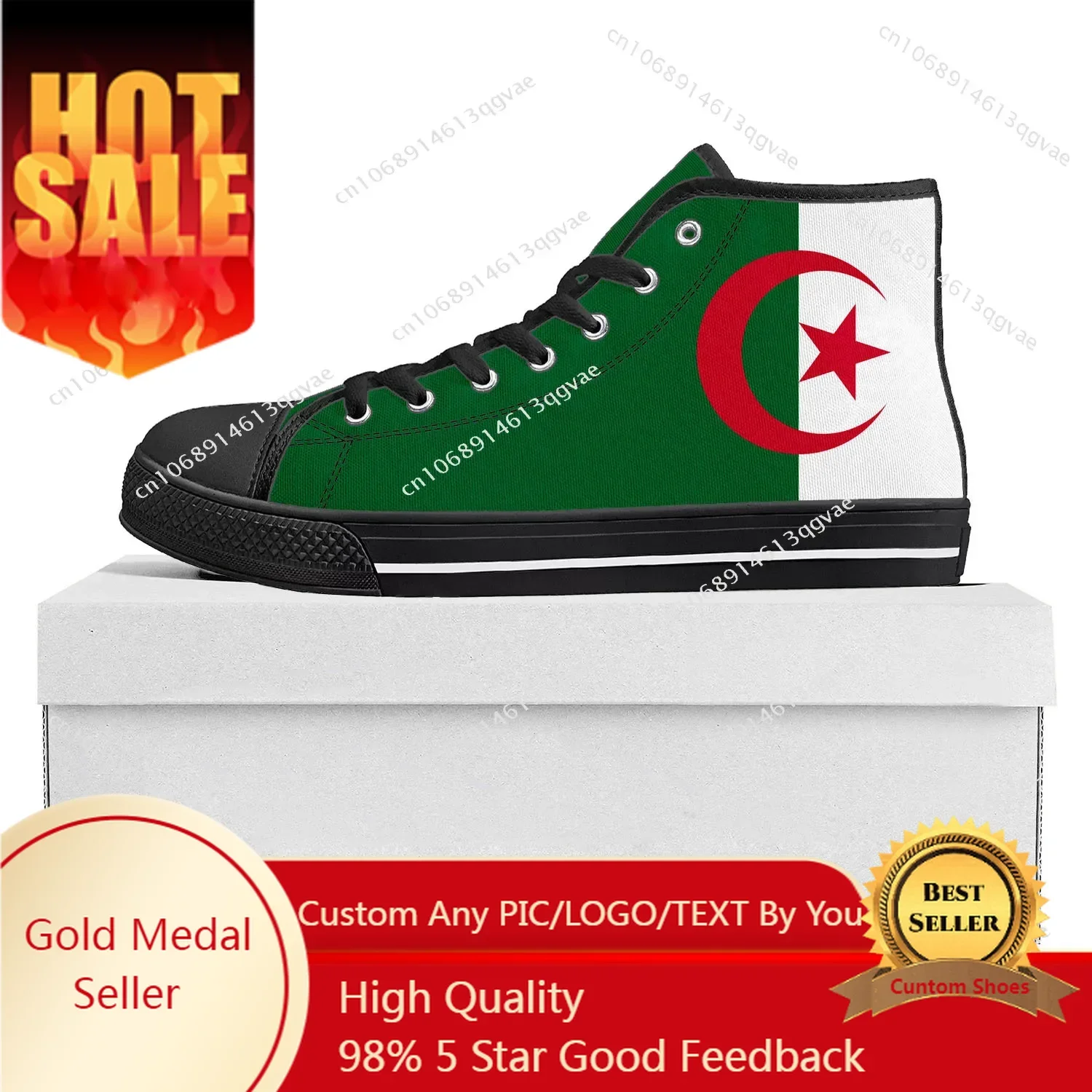 

Algerian Flag High Top High Quality Sneakers Mens Womens Teenager Canvas Sneaker Algeria Casual Couple Shoes Custom Shoe Black