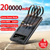 200000mah Solar Power Bank Built 4 Cables Portable Fast Charging Large Capacity Charger Powerbank For Iphone Samsung Huawei